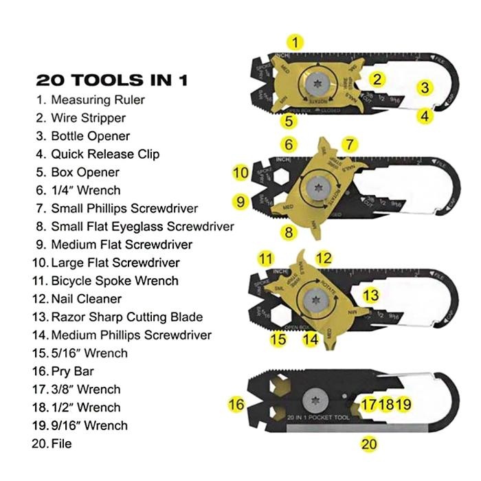 20 in 1 Multifunctional Wrench Kits Outdoor Emergency Survival Pocket EDC Tools Keychain Bottle Opener Nail Puller Screwdriver (2)