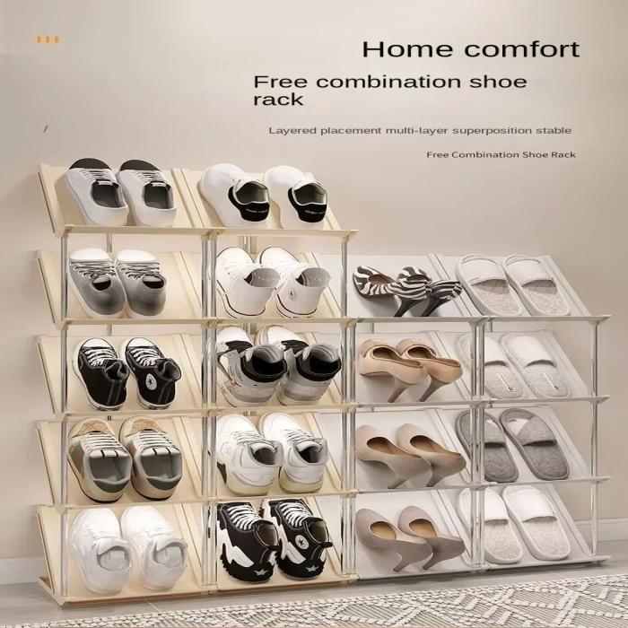 5 Layer Vertical Shoe Rack Space Saving Cabinet With Strong Load Bearing Stainless Steel Stand (3)